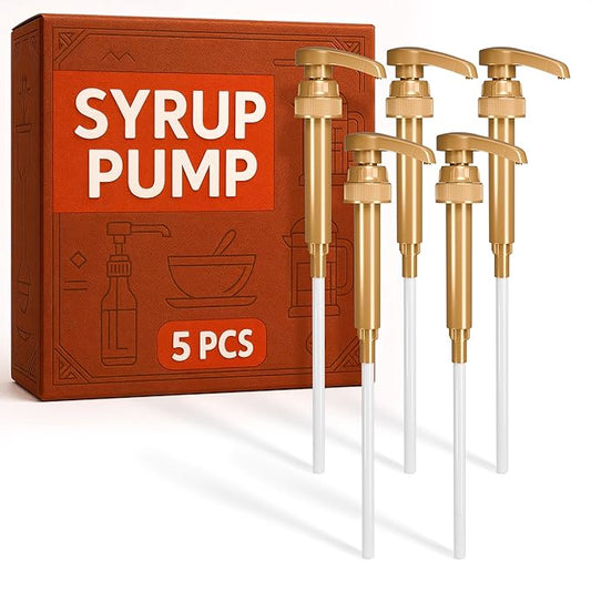 5 PCs Coffee Syrup Pump Dispenser - 9.25" Closed/11.54" Open Coffee Syrup Dispenser Pump - Lockable Mechanism, Fits Various 25.4 oz Bottles, Easy to Use & Clean, Suitable for Liquids & Pastes