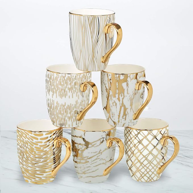 Matrix Gold Porcelain Coffee & Tea Mug Set – Premium Fine Porcelain with Elegant Gold-Plated Finish, Luxury Drinkware for Everyday Dining, Entertaining & Special Occasions by CERTIFIEDINTERNATIONAL