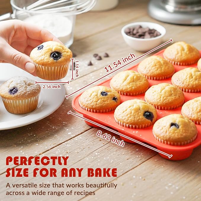 HKNMTT 2Pcs Silicone Muffin Pans for Baking 12Cups BPA-Free Egg Bites Mold | Regular Size, Non-Stick, Food-Grade, Oven Safe, Cupcake Pans Muffin Tin - Image 4