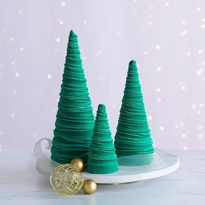 Your Heart's Content Green Velvet Trees Set of 3, Elegant Mantel, Valentine Tree Tablescape, Office Bookshelf, Artisan Cozy Gift for, Wedding Centerpiece (Green) - Image 5
