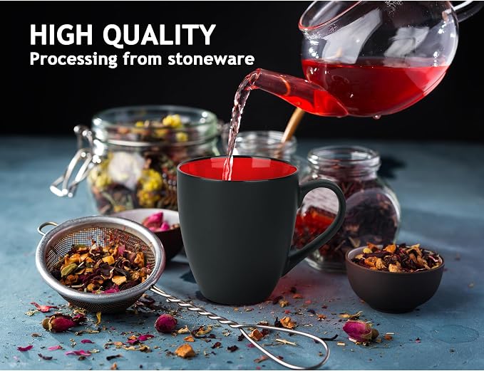 MIAMIO - Coffee Mugs Set of 6 (12 oz) - Le Papillon (Red) - Daily Table Set | Ceramic coffee mugs for coffee, cappuccino and tea, 12 oz for everyday use - dishwasher safe - practical for daily use - Image 3