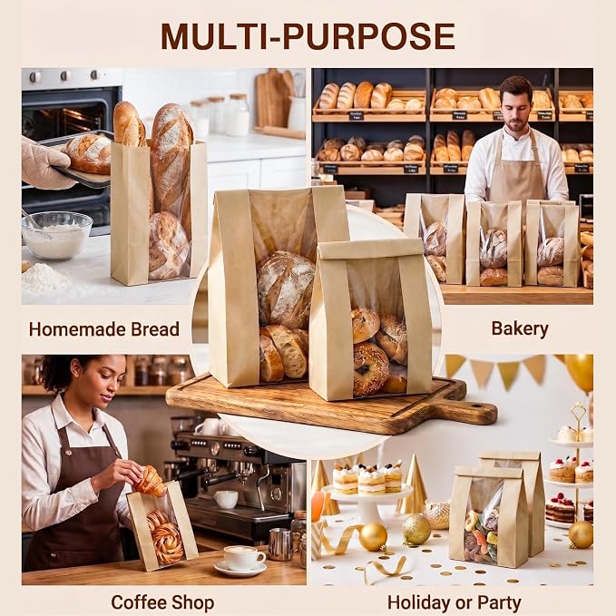 200 PCS Bread Bags for Homemade Bread, Clear Window Sourdough Bags | Bakery Paper Bags for Cookie and Snack Storage, Loaf Packaging, Sourdough Bread Bags Includes 225 Sealing Stickers - Image 8