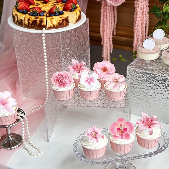 72 PCS Edible Flowers Cupcake Toppers Wafer Paper Flower Birthday Party for Baby Shower Wedding Birthday Party Cake Food Decorations Supplies - Image 4