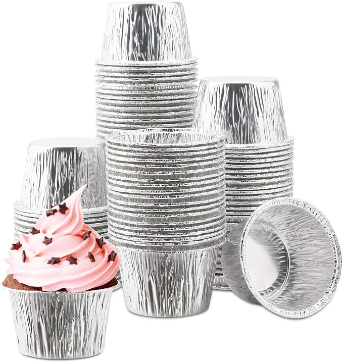EUSOAR Aluminum Cupcake Liner, 3.5 Ounce 100Pcs Disposable Aluminum Foil Baking Cups, Ramekin Muffin Liners Cup, Pudding Liners Holders, Aluminum Cupcake Tip Pan Ramekin Holders by EUSOAR