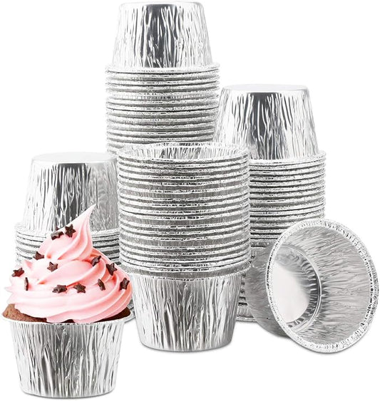 EUSOAR Aluminum Cupcake Liner, 3.5 Ounce 100Pcs Disposable Aluminum Foil Baking Cups, Ramekin Muffin Liners Cup, Pudding Liners Holders, Aluminum Cupcake Tip Pan Ramekin Holders by EUSOAR