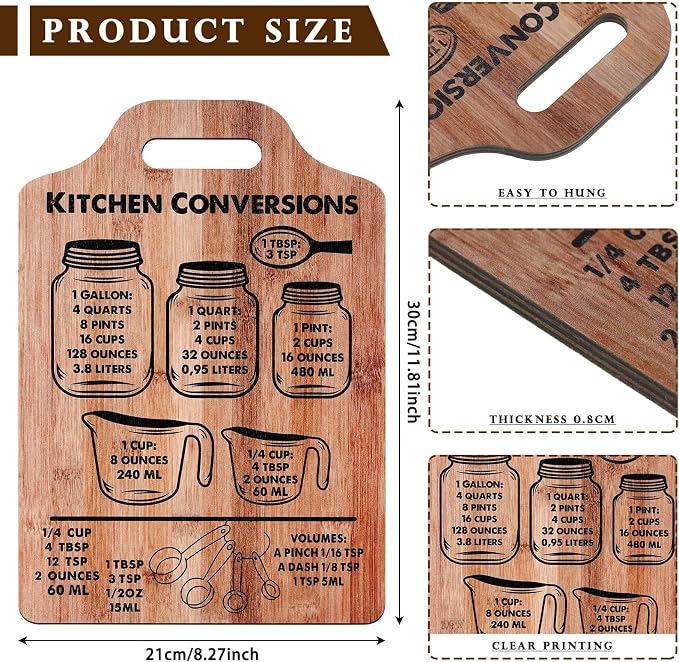 Rustic Kitchen Conversion Chart Wooden Wall Art Decor Measurements Conversion Chart Decorative Sign Kitchen Cooking Gadgets Baking Cooking Gifts for Women, 11.81 Inch - Image 2