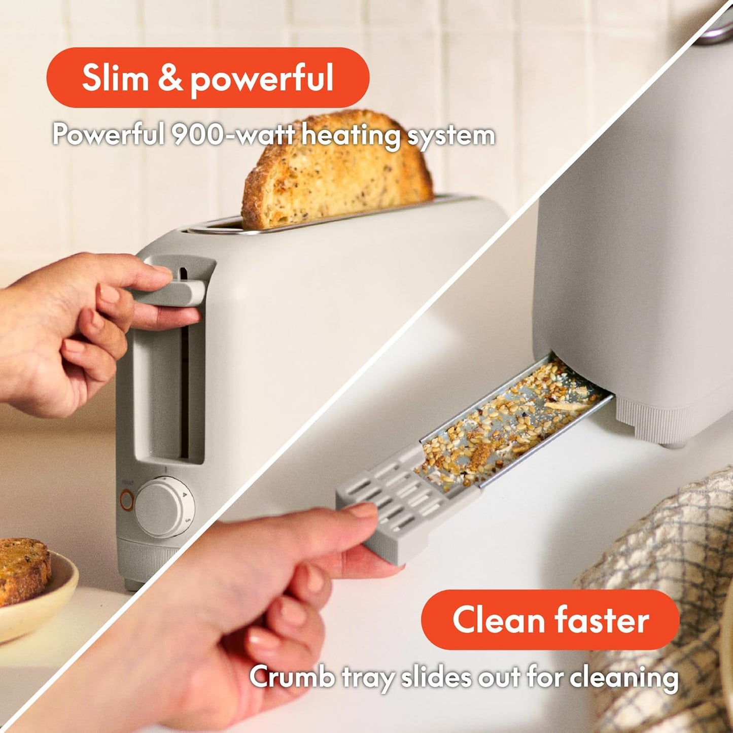 Modern Slim Long-Slot Toaster: 2-Slice Artisan Bread & Bagel Toaster with 6 Shade Settings