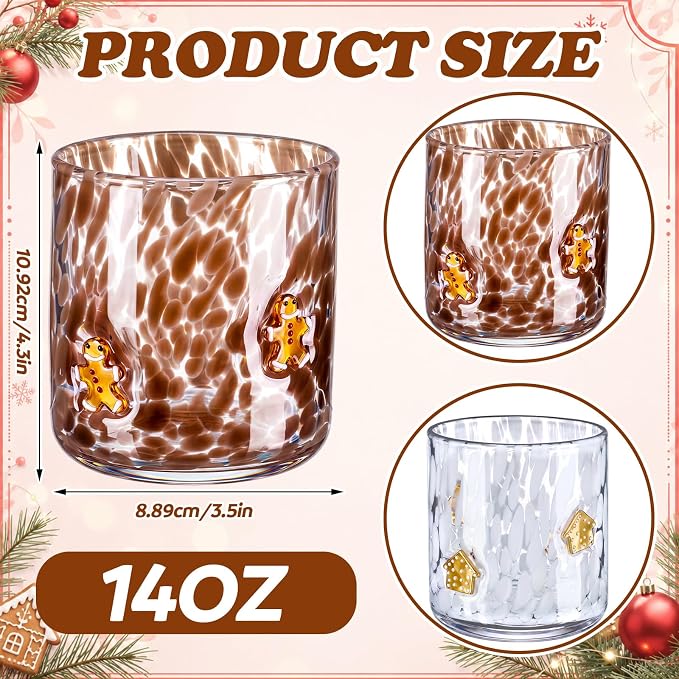 LemonRoad 2 Pcs Christmas Glass Cups 16 oz Gingerbread Man Gingerbread House Icon Juice Glasses Double Old Fashioned Wine Coffee Cocktail Cups Drinking Glassware for Holiday Xmas Party Supplies Gift - Image 2