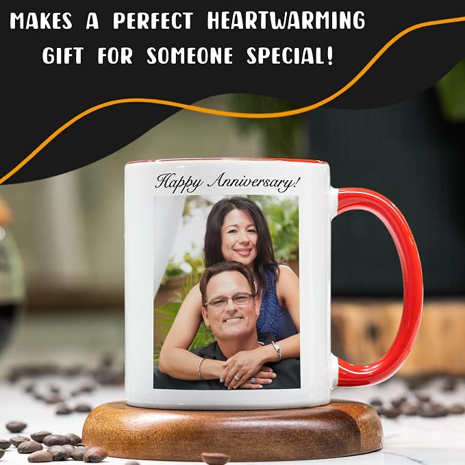 Personalized Coffee Mug, Custom Picture Text or Logo Ceramic Mug, Customized Gift for Men & Women, Taza Personalizada with Photo and Words, Customizable 11 Oz Tea Cup | White - Red - Image 5