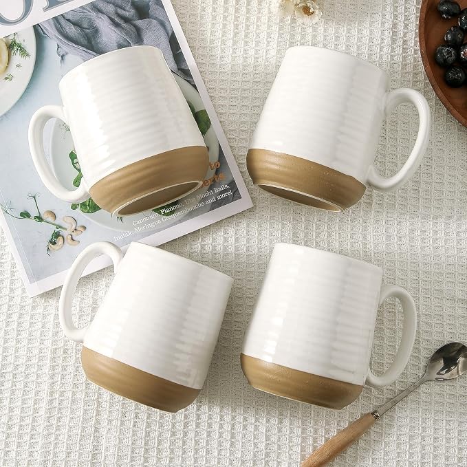 Large Ceramic Coffee Mugs Set - 15 OZ Porcelain Coffee Latte Cups Set of 4 with Handle Perfect for Cappuccino, Tea, Mocha, Hot or Cold Drinks, Unique Glaze Design for Home, Cafe and Coffee Bar, White - Image 5