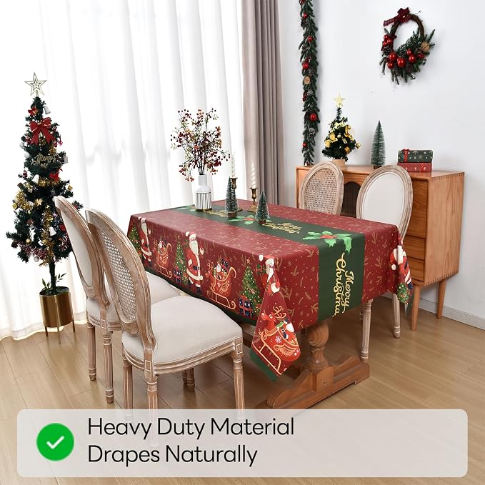 Christmas Tablecloth Heavy Duty Vinyl Red 54x84 inch Square Christmas Table Cloth Reusable Waterproof Foldable Plastic Tablecloths PVC Xmas Table Cover for New Year Party Decor - Image 5