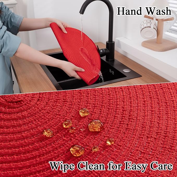 SHACOS Round Placemats Set of 4 Non Slip Washable Place Mats 15 inch Cotton Polyester Braided Placemat for Christmas Home Wedding Party Dining Table Decor (Red, 4) - Image 8