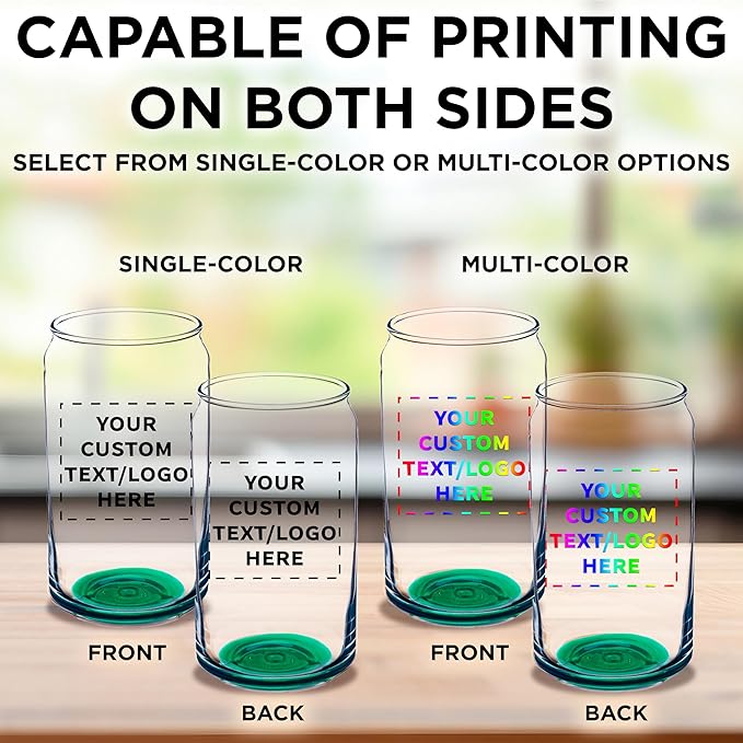 Custom Beer Can Glasses Set of 10, 16 oz. Pint Sized, Promotional Text, Logo, Soda Can Shape, Glassware, Green