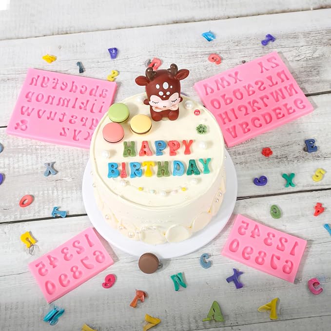 4PCS Letters Molds and Numbers Molds, Silicone Fondant Mold Chocolate Molds, 0-9 Number and 26 Letters Silicone Molds for Baking Desserts Cake Candle Decoration.