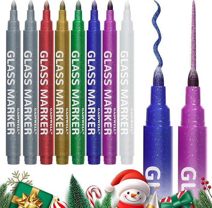 GAINWELL Metallic Wine Glass Markers 8Pcs, Non-Toxic, Food-Safe, Dishwasher-Safe, Wine Glass Marker Pens for Ceramic Plates, Parties & Weddings