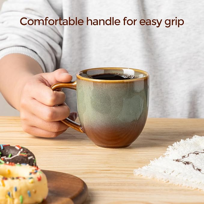 theterra Ceramic Coffee Mugs Set of 6, 12 oz Coffee Cups with Handle | Handmade, Suitable for Latte, Tea, Milk, Beer & Hot Cocoa, Sage Umber - Image 5