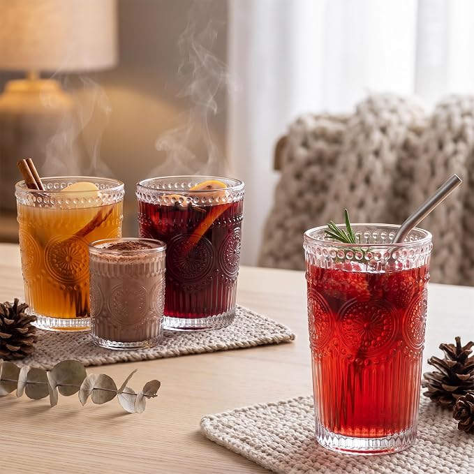CycleMore 12Pc SunFlower Drinking Glasses,15oz + 12oz + 4oz Clear Cup | Bar Tumbler Glassware with 8 Stainless Straws for Juice, Cocktail, Whiskey, Espresso. Dishwasher Safe & Lead-Free Glass. - Image 2
