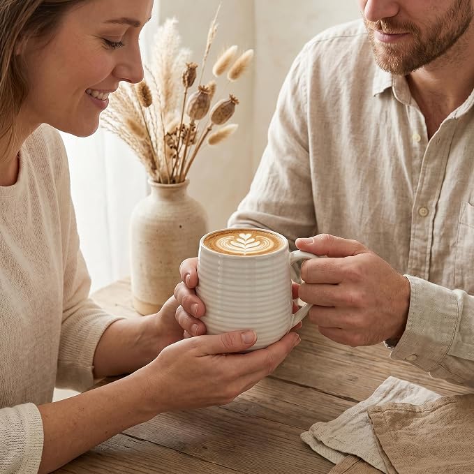 Coffee Mugs, 15 Ounce Coffee Cups Set of 6, Ceramic Tea Cups for Latte Milk Cappuccino Cocoa Mocha, Creamy White Mugs with Handle for Mom and Dad as Gifts, Dishwasher & Microwave Safe - Image 2