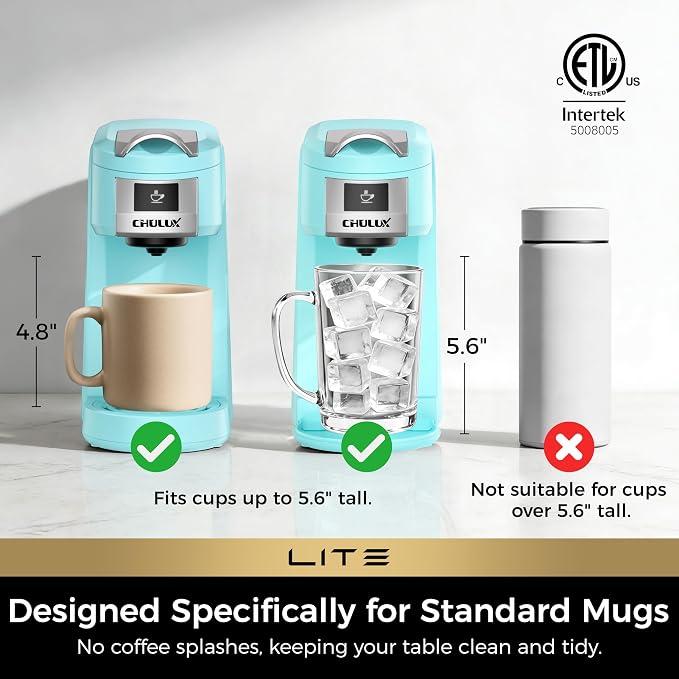 CHULUX Lite Single Serve Coffee Maker for K Cup with One Touch Brew, Cyan | Boiler Fast Heating System, Unique Split-Flow Nozzle, Designed for Standard Mugs, 5 to 12 oz Brew Sizes, Single Cup Reservoir - Image 5
