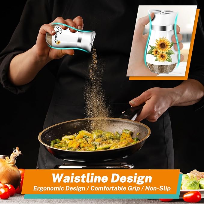 Sunflower Salt and Pepper Shakers - 4 oz Refillable Glass Farmhouse Set | Sunflower Glass Shakers Add Farmhouse Charm to Kitchen Tables And Suit Housewarming Gifts, Thanksgiving And Christmas Decor. - Image 3