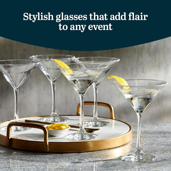 Libbey Entertaining Essentials Martini Glasses Set of 6, Tall, Slender, Triangular-Shaped Cocktail Glasses, Classic Martini Set for Wines, Cocktails - Image 2