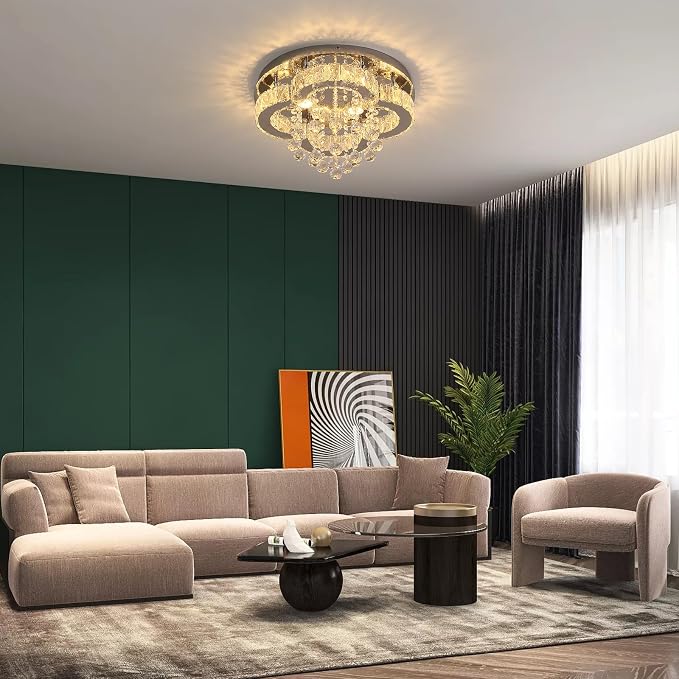 Crystal LED Ceiling Light Chandelier, Modern Flush Mount Lighting Fixture Ceiling Lamp for Living Room, Dining Room, Bedroom, Kitchen Island, Entryway - Image 6