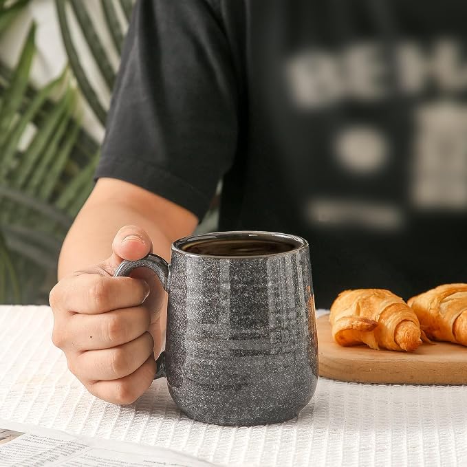 HASENSE Ceramic Coffee Mugs - 15 OZ Large Coffee Cups Set of 4 with Handle for Hot Beverage, Porcelain Latte Mugs for Tea, Milk, Cocoa, Cappuccino and Mocha, Microwave and Dishwasher Safe, Grey - Image 2