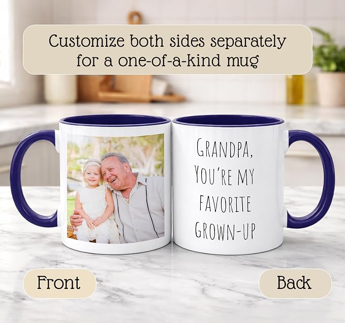 Personalized Coffee Mug | Custom Photo Text and Logo Ceramic Mug | Customized 11 Oz Tea Cup | Unique Gift for Men & Women – Taza Personalizadas Design with Picture or Message | White – Blue - Image 4