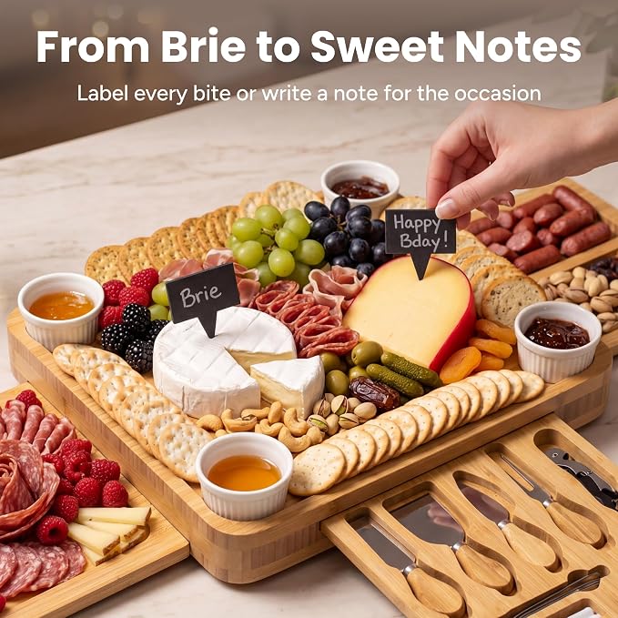 SMIRLY Charcuterie Boards Set, Large Cheese Board Set, Bamboo | House Warming Gift, Wedding Gift for Couple, Bridal Shower Gift, Cheese Board Gift Set, Detachable Drawer Design, 3-Drawer - Image 3