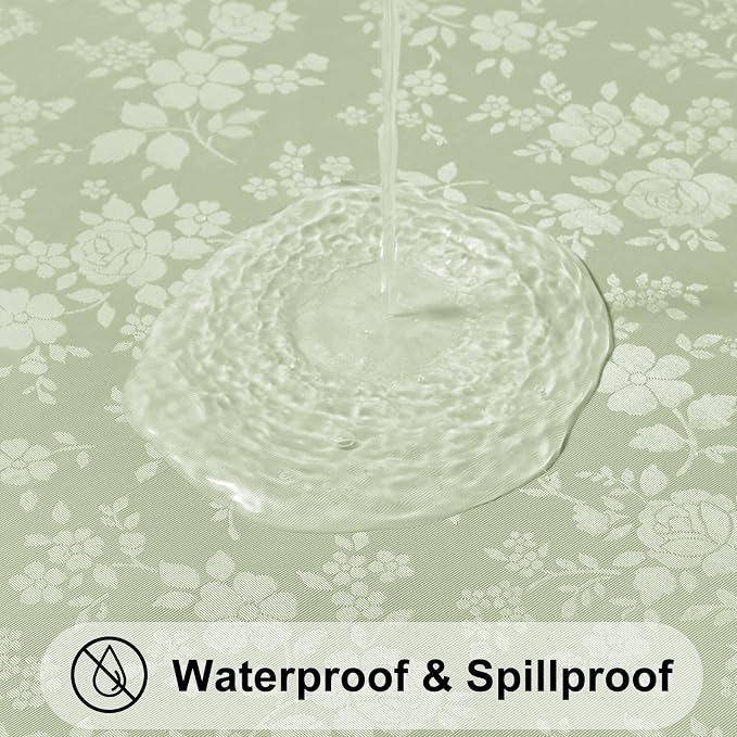 Smiry Rectangle Waterproof Heavy Duty Vinyl Tablecloths, 60 x 102 Inch | Wipeable Washable Floral Embossed Table Cover for Kitchen and Dining Room, Indoor & Outdoor Use, Grass Green - Image 2