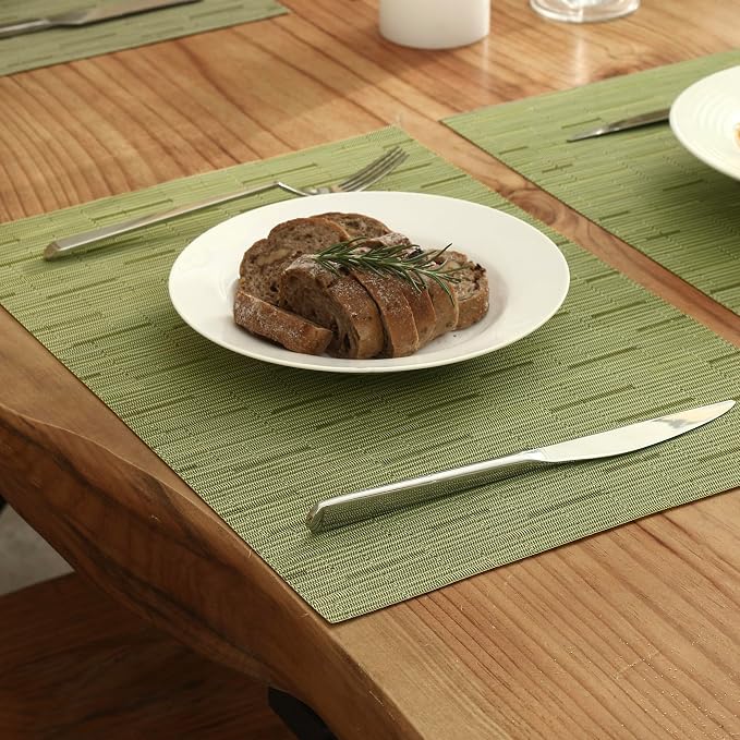 Leetaltree Pea Green Placemats Set of 6 - Heat Resistant Non-Slip Place mats for Dining Table, Washable Durable PVC Vinyl Woven Table Mats（Pea Green, 6） - Image 8