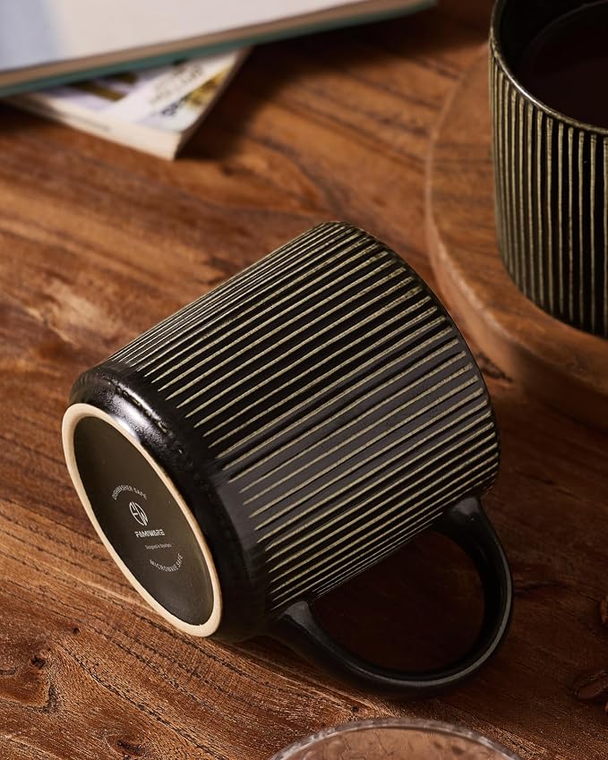 famiware Coffee Mug Set for 6, Star 12 oz Catering Mugs Cup Set with Handle for Coffee, Tea, Cocoa, Milk - Ceramic Stoneware Drinkware Set, Black - Image 8