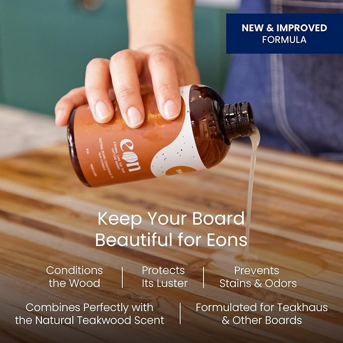 Teakhaus Carving Board and EON Cutting Board Oil Set - Small (S) Teak Wood Cutting Board with Juice Groovel & Food-Grade Mineral Oil - 16”L x 12”W x 1.5” Thick - FSC Certified - Image 3