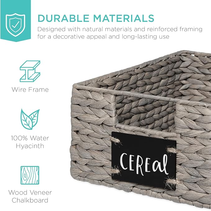 Best Choice Products Set of 4 9x12in Water Hyacinth Pantry Baskets, Woven Organizers w/Chalkboard Label, Chalk Marker - Gray - Image 5