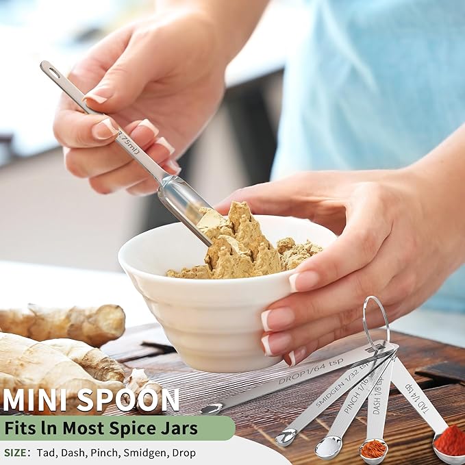 Measuring Cups and Spoons Set of 21, 7 Stainless Steel Nesting Measuring Cups, 8 Measuring Spoons & 1 Leveler, 5 Mini Spoons, Kitchen Gadgets for Cooking & Baking, Square