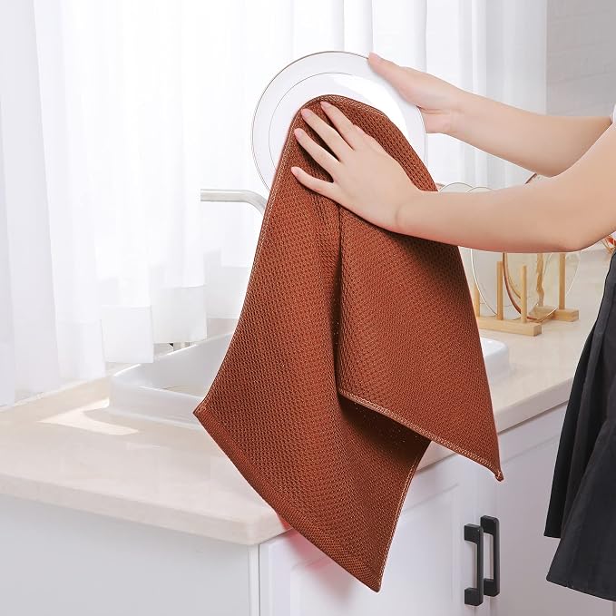 Homaxy 100% Cotton Waffle Weave Kitchen Dish Towels 8-Pack, Rust | 13 x 28 Inches, Ultra Soft Absorbent Dish Towels, Quick Drying Cleaning Towels - Image 4