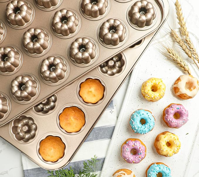 Webake 1.8" Mini Fluted Tube Cake Pan, 24-Cup Non-stick Bite Size Petite Fluted Cake Mold Heavy Gauge Carbon Steel Set of 2 - Image 4