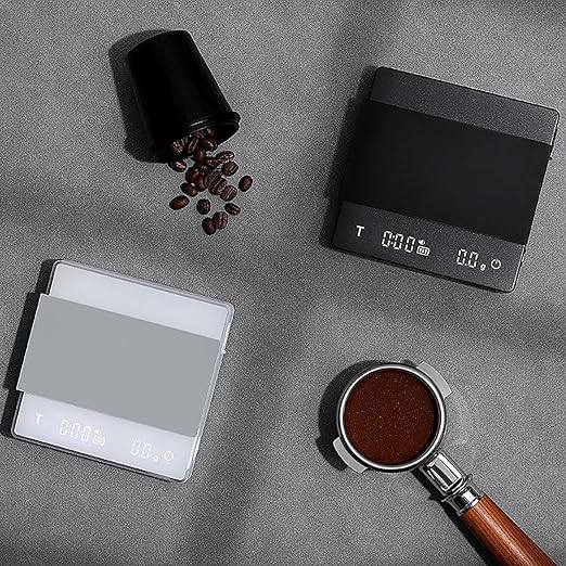MHW-3BOMEBR Espresso Scale with Auto Timer, Rechargeable Coffee Scale for Barista, 0.1g High Precision Digital Coffee Bean Weight Scales, 0.3-2kg, Solid-liquid Detection, Auto Peeling,White ES6028W-OS