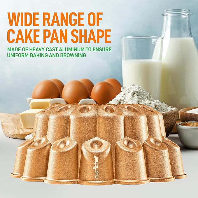 NutriChef 9 Inch Marquise Cake Pan, Thick & Heavy Cast Aluminum Bakeware Cake Mold for Cake with Fluted Easy-Release Edges for Uniform Browning & Baking, Nonstick Heat-Resistant Coating - Image 4