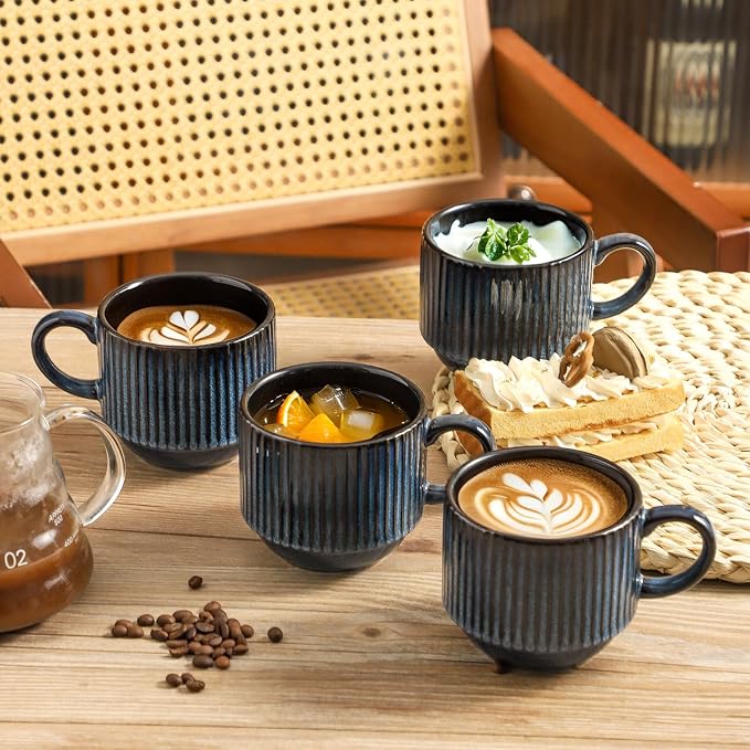 glowworm Coffee Mugs Set of 4, 15 Oz Stackable Coffee Mugs with Rack, Ceramic Cups for Home, Office, Housewarming & Engagement Gifts, Microwave & Dishwasher Safe, Navy Blue - Image 6