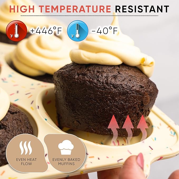 2 Pack Confetti Silicone Jumbo Muffin Pan 6 Cup–Non-Stick Cupcake Pans for Baking, Heavy-Duty Large Silicone Muffin Pans for Baking, BPA-Free, Easy-Release, Oven & Dishwasher Safe