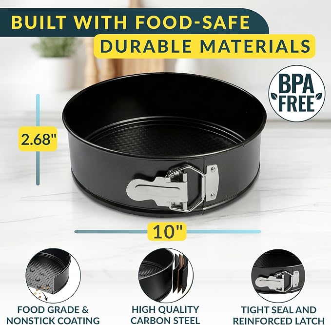Cheesecake Pan 10" Carbon Steel With Removable Bottom – Leakproof Design | Nonstick Coating Springform – Durable Cake Mold With Secure Latch, Even Heat Cheese Cake Pans For Baking - Image 2