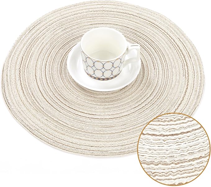 SHACOS Round Braided Placemats Set of 4 Washable Table Placemats Cotton Polyester Place Mats 15 inch Circle Table Mats for Holiday Party (Ivory, 4) - Image 3