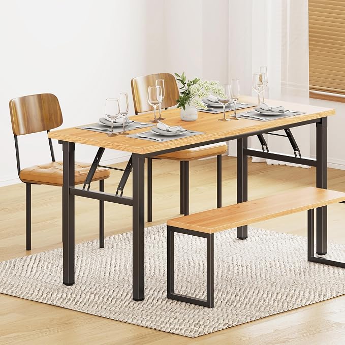 DlandHome 54.3 Inch Large Folding Computer Desk, Fully Assembled Teak Black | Foldable Writing Table, Portable Activity Conference Table for Home Office, Wood Top Metal Frame, Collapsible Easy Storage - Image 7