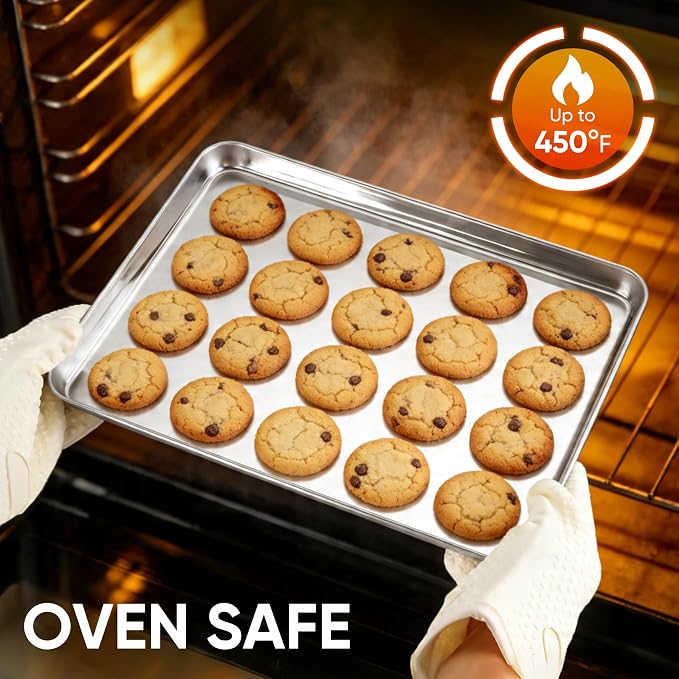 LIANYU Cookie Sheets for Baking, Jelly Roll Pan for Oven, 16x12 Inch, 2PCS | Stainless Steel Baking Tray Pan, Healthy Metal Tray for Home Bakery Hotel Restaurant, Heavy Duty, Dishwasher Safe, No Coating - Image 4