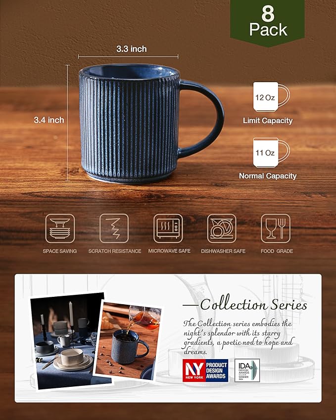 famiware Coffee Mug Set for 8, Star 12 oz Catering Mugs Cup Set with Handle for Coffee, Tea, Cocoa, Milk - Ceramic Stoneware Drinkware Set, Nebulas Blue - Image 3