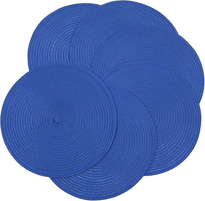 SHACOS Round Placemats Set of 6 Washable 15 inch Round Table Mats Cotton Polyester Woven Braided Place Mats for Dining Table (Blue, 6) - Image 9