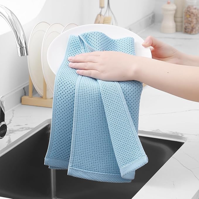 Homaxy 100% Cotton Waffle Weave Kitchen Dish Towels 6-Pack, Sky Blue | 13 x 28 Inches, Ultra Soft Absorbent Dish Towels, Quick Drying Cleaning Towels - Image 4