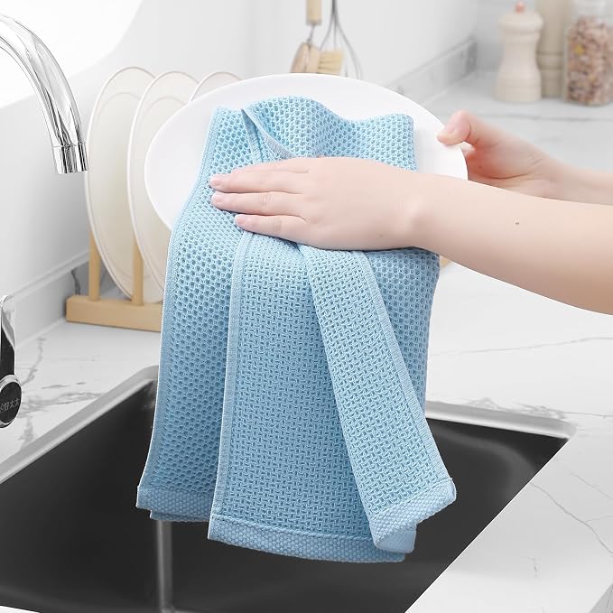 Homaxy 100% Cotton Waffle Weave Kitchen Dish Towels 4-Pack, Sky Blue | 13 x 28 Inches, Ultra Soft Absorbent Dish Towels, Quick Drying Cleaning Towels - Image 4