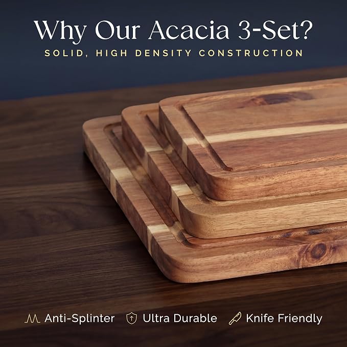 Pre-Oiled, Non Toxic 3-Piece Acacia Cutting Board Set with Stand | 15.7 x 11.8 in, 13 x 9.4 in, 10.2 x 7.1 in · FSC certified · Includes 3.4 fl oz oil · Deer & Oak - Image 6